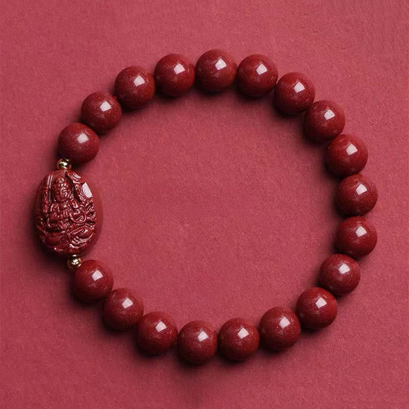 Buddha Stones Bransoletka z błogosławieństwem chińskiego zodiaku z motywem natalnego Buddy i cynobru - Szczur-Awalokiteśwara o tysiącu ramion (obwód nadgarstka: 15-16 cm) - image 1