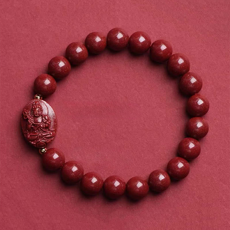 Buddha Stones Bransoletka z błogosławieństwem chińskiego zodiaku z motywem natalnego Buddy i cynobru - Koń-Mahasattwa Bodhisattwa (obwód nadgarstka: 15-16 cm) - image 0