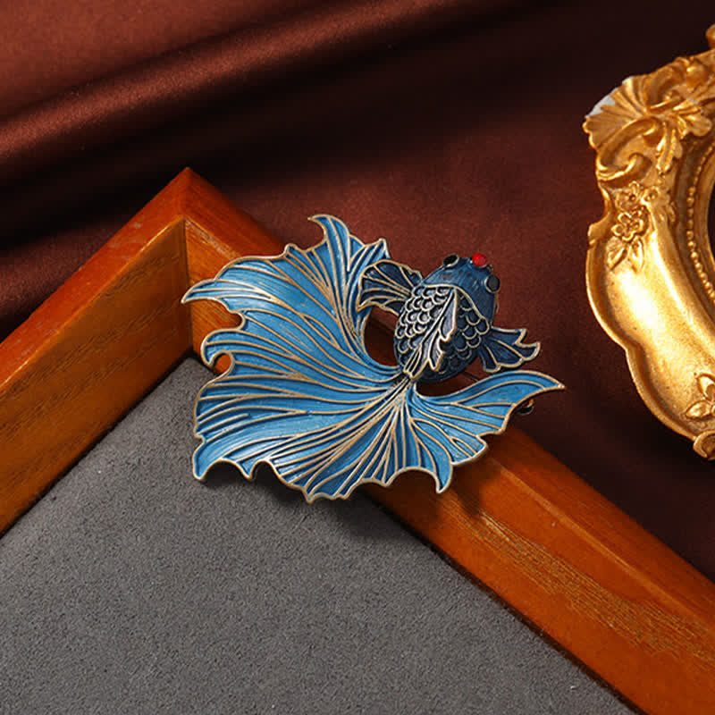 Buddha Stones Emaliowana Cloisonné Elegancka niebieska broszka z rybką Koi - image 3