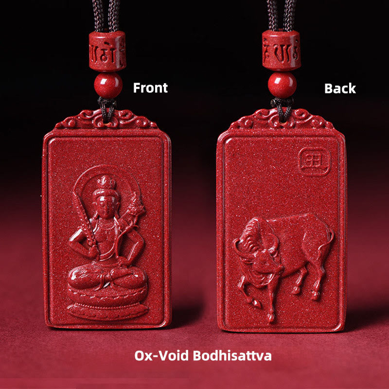 Buddha Stones Naszyjnik z chińskim znakiem zodiaku, narodzinami Buddy, cynobrowym błogosławieństwem - Bodhisattwa Pustki Wołu - 19*34mm - image 7