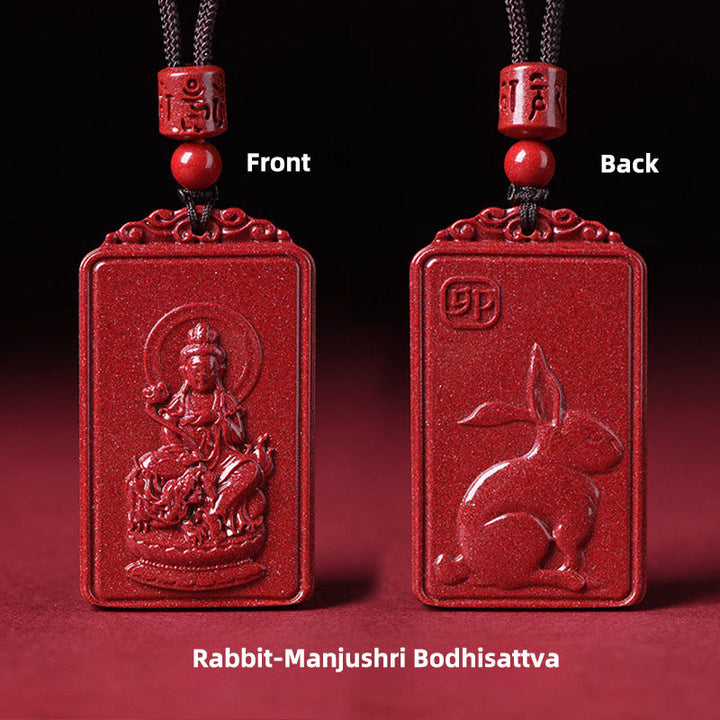 Buddha Stones Naszyjnik z chińskim znakiem zodiaku, narodzinami Buddy, cynobrowym błogosławieństwem - Królik-Mandziuśri Bodhisattwa - 19*34mm - image 9