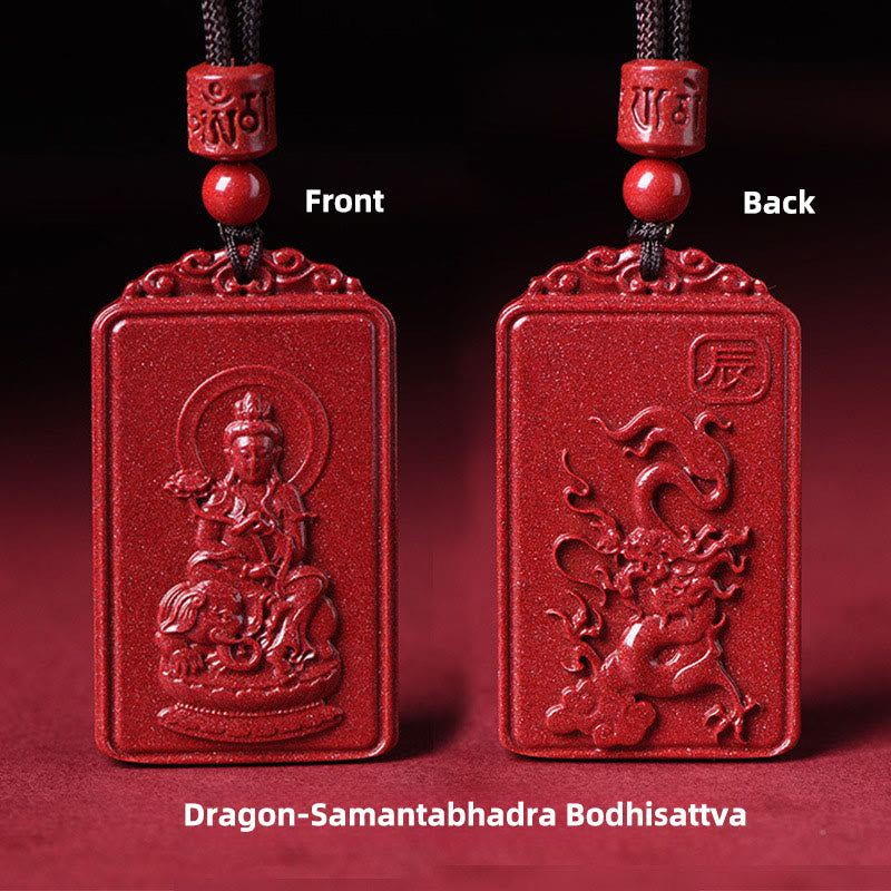 Buddha Stones Naszyjnik z chińskim znakiem zodiaku, narodzinami Buddy, cynobrowym błogosławieństwem - Smok-Samantabhadra Bodhisattwa - 19*34mm - image 17