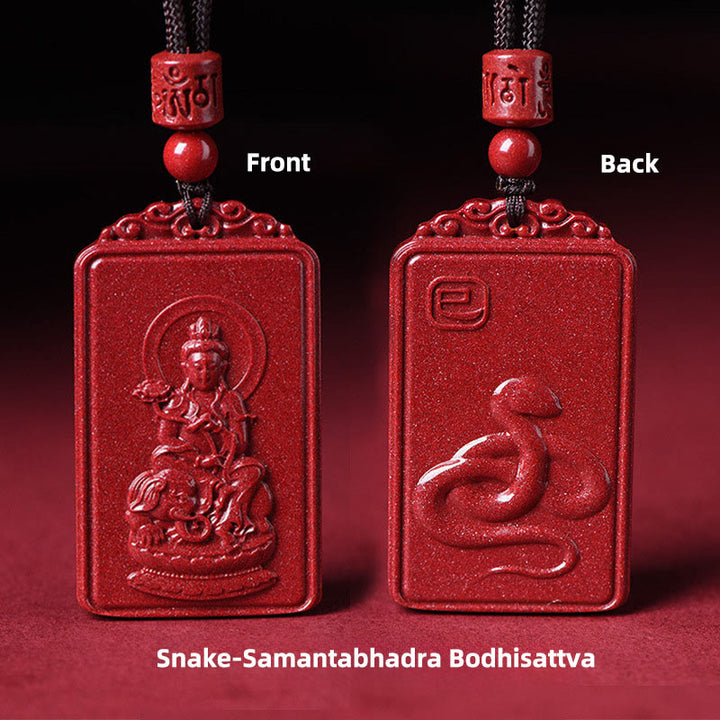 Buddha Stones Naszyjnik z chińskim znakiem zodiaku, narodzinami Buddy, cynobrowym błogosławieństwem - Wąż-Samantabhadra Bodhisattwa - 19*34mm - image 18