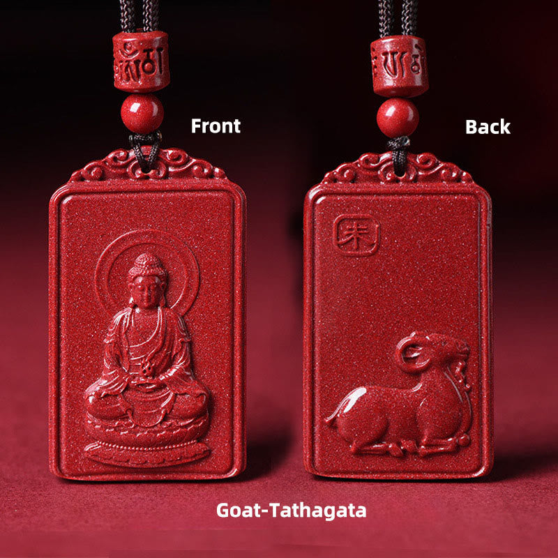 Buddha Stones Naszyjnik z chińskim znakiem zodiaku, narodzinami Buddy, cynobrowym błogosławieństwem - Koza-Tathagata - 19*34mm - image 19
