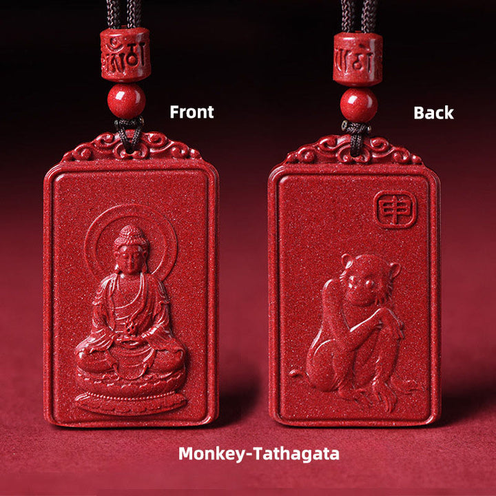 Buddha Stones Naszyjnik z chińskim znakiem zodiaku, narodzinami Buddy, cynobrowym błogosławieństwem - Małpa-Tathagata - 19*34mm - image 20