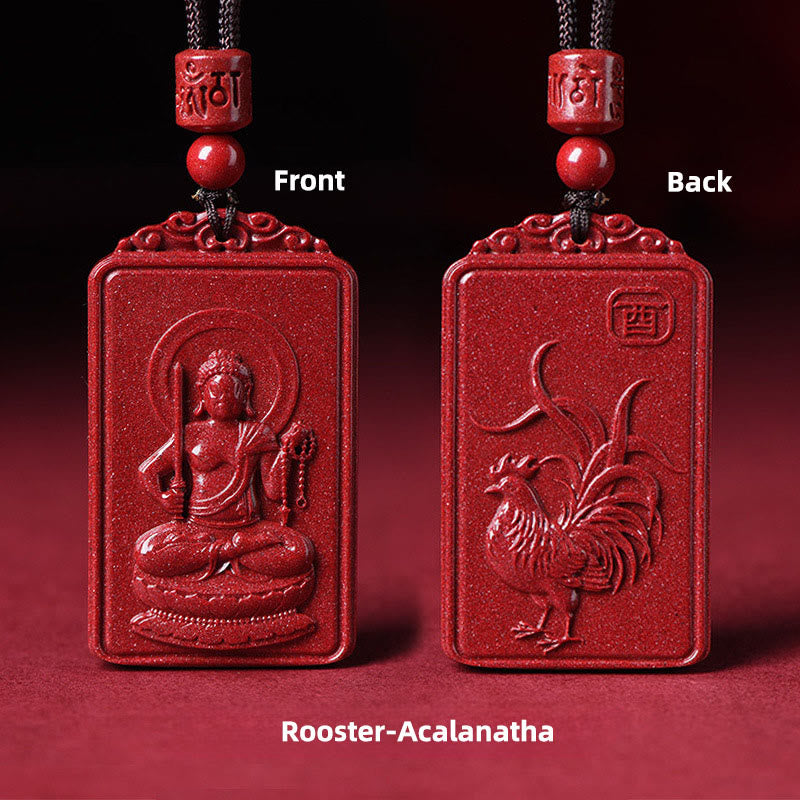Buddha Stones Naszyjnik z chińskim znakiem zodiaku, narodzinami Buddy, cynobrowym błogosławieństwem - Kogut-Acalanatha - 19*34mm - image 21
