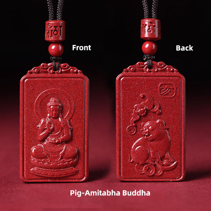 Buddha Stones Naszyjnik z chińskim znakiem zodiaku, narodzinami Buddy, cynobrowym błogosławieństwem - Świnia-Amitabha Budda - 19*34mm - image 23