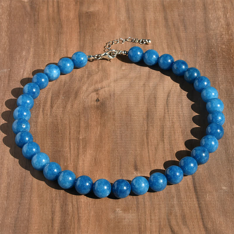 Buddha Stones Naszyjnik leczniczy z koralikami z naturalnego kryształu akwamarynu i turmalinu o średnicy 12 mm - Naturalny apatyt (kolor może się różnić) - image 15