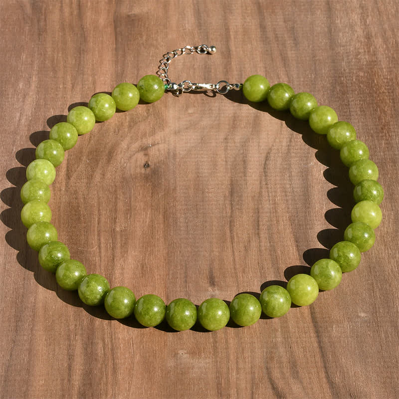 Buddha Stones Naszyjnik leczniczy z koralikami z naturalnego kryształu akwamarynu i turmalinu o średnicy 12 mm - Naturalny perydot (kolor może się różnić) - image 11