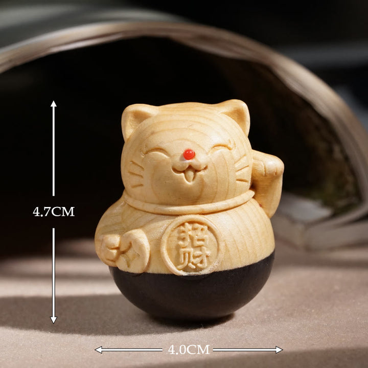 Buddha Stones Przyciągnij bogactwo, miniaturowy kot szczęścia z drewna bukowego hebanowego, rzeźbiona dekoracja ochronna, 4,7*4 cm - image 8