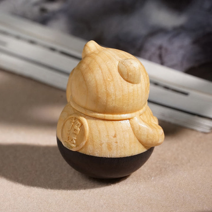 Buddha Stones Przyciągnij bogactwo, miniaturowy kot szczęścia z drewna bukowego hebanowego, rzeźbiona dekoracja ochronna, 4,7*4 cm - image 6