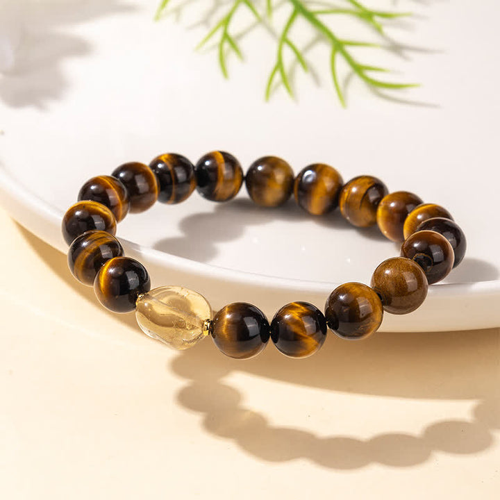 Buddha Stones Bransoletka Courage z naturalnych koralików tygrysiego oka z cytrynu o średnicy 10 mm - image 2