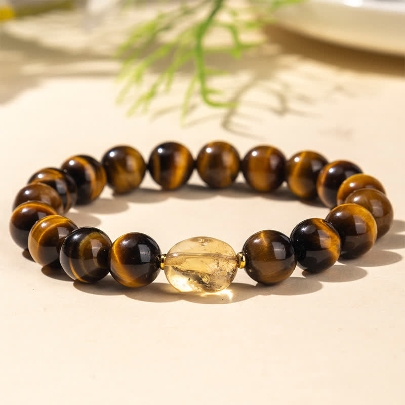 Buddha Stones Bransoletka Courage z naturalnych koralików tygrysiego oka z cytrynu o średnicy 10 mm - Tygrysie oko (obwód nadgarstka: 16–17 cm) - image 0