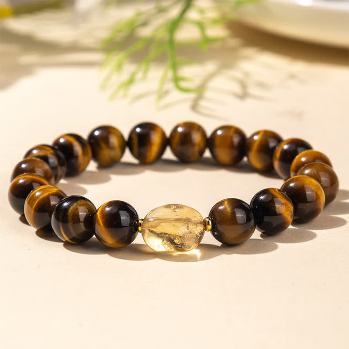 Buddha Stones Bransoletka Courage z naturalnych koralików tygrysiego oka z cytrynu o średnicy 10 mm - Tygrysie oko (obwód nadgarstka: 16–17 cm) - image 0