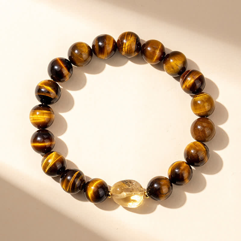 Buddha Stones Bransoletka Courage z naturalnych koralików tygrysiego oka z cytrynu o średnicy 10 mm - image 1
