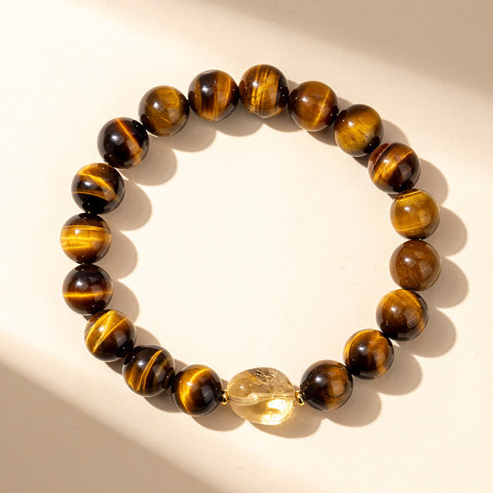 Buddha Stones Bransoletka Courage z naturalnych koralików tygrysiego oka z cytrynu o średnicy 10 mm - image 1