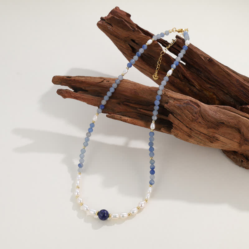 Buddha Stones Naszyjnik z perełką i naturalnym niebieskim awenturynem i lapis lazuli - image 10
