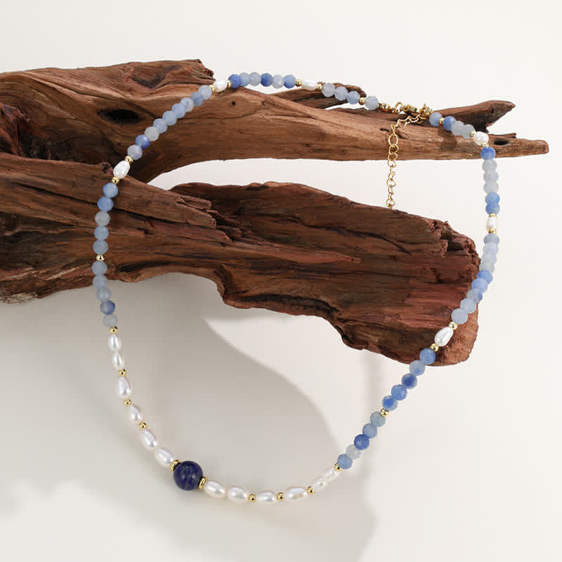Buddha Stones Naszyjnik z perełką i naturalnym niebieskim awenturynem i lapis lazuli - image 2