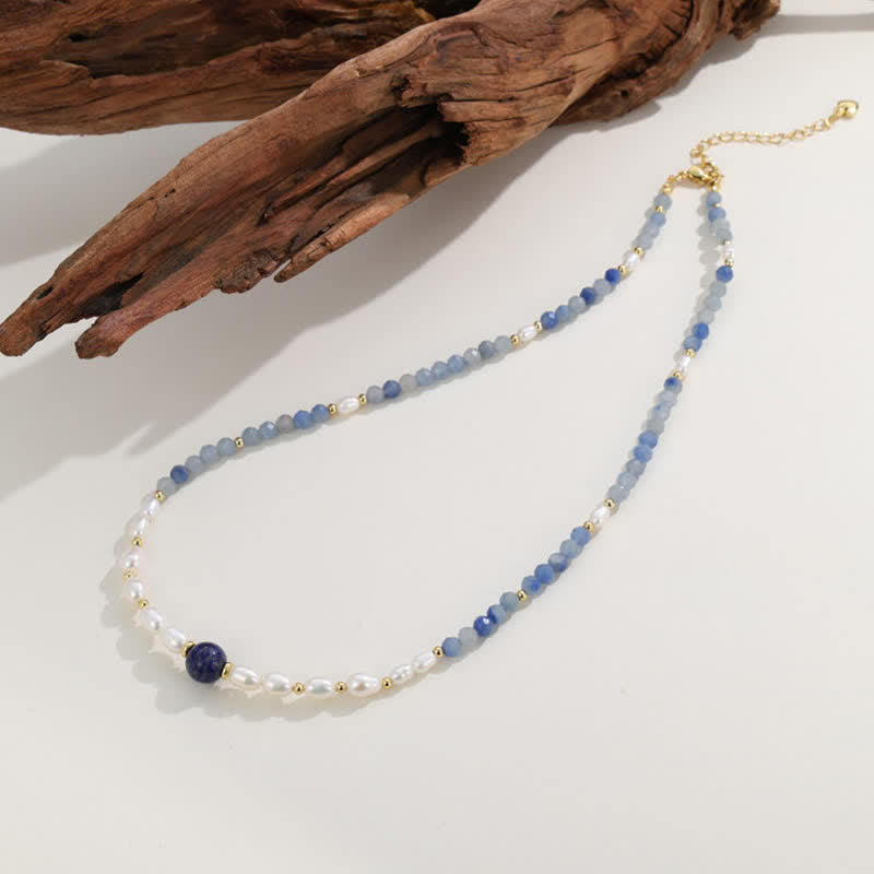 Buddha Stones Naszyjnik z perełką i naturalnym niebieskim awenturynem i lapis lazuli - image 3