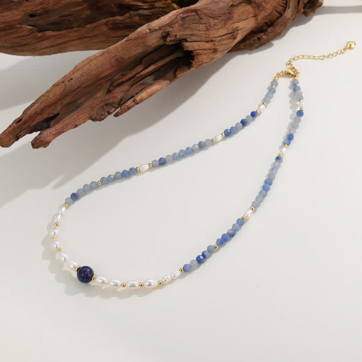 Buddha Stones Naszyjnik z perełką i naturalnym niebieskim awenturynem i lapis lazuli - image 3