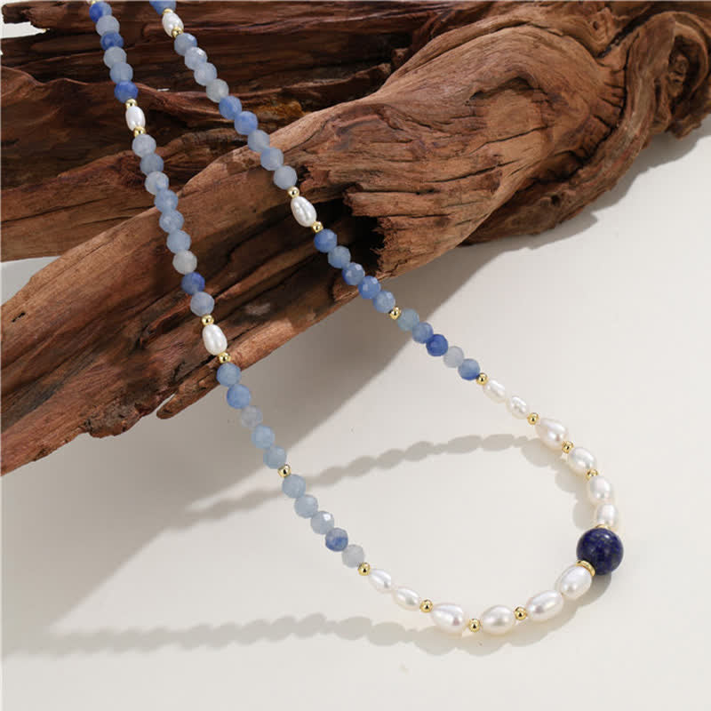 Buddha Stones Naszyjnik z perełką i naturalnym niebieskim awenturynem i lapis lazuli - image 11