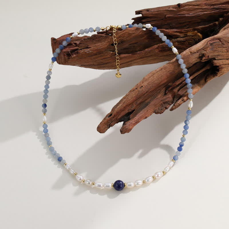 Buddha Stones Naszyjnik z perełką i naturalnym niebieskim awenturynem i lapis lazuli - image 1