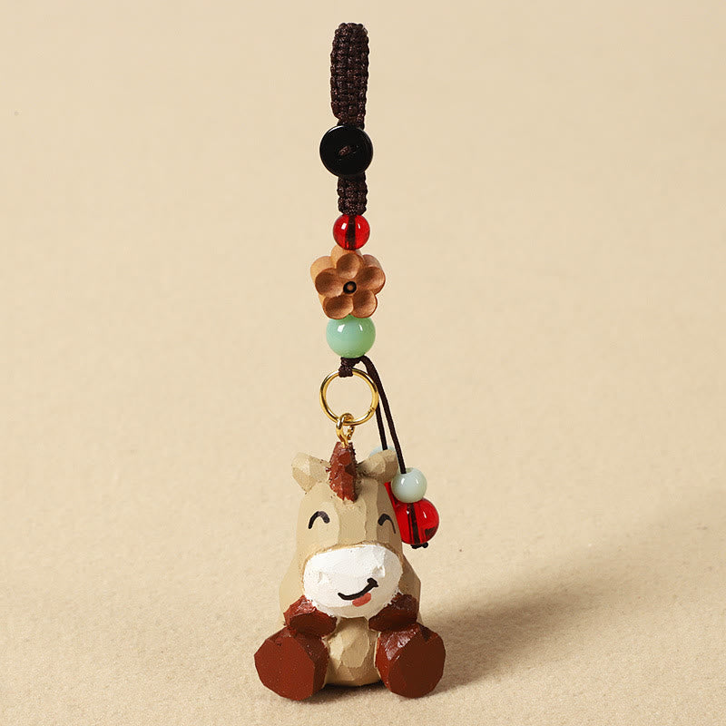 Buddha Stones Chiński breloczek z grawerunkiem z drewna lipowego i kwiatem śliwy, spokojem i bezpieczeństwem , Om Mani Padme Hum - Koń 4 cm (kolor, kształt i rozmiar mogą się różnić) - Kwiat śliwy - image 1