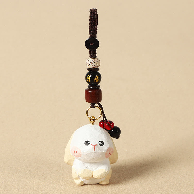 Buddha Stones Chiński breloczek z grawerunkiem z drewna lipowego i kwiatem śliwy, spokojem i bezpieczeństwem , Om Mani Padme Hum - Królik 4 cm (kolor, kształt i rozmiar mogą się różnić) - Om Mani Padme Hum - image 16