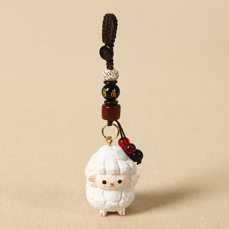 Buddha Stones Chiński breloczek z grawerunkiem z drewna lipowego i kwiatem śliwy, spokojem i bezpieczeństwem , Om Mani Padme Hum - Koza 4 cm (kolor, kształt i rozmiar mogą się różnić) - Om Mani Padme Hum - image 26