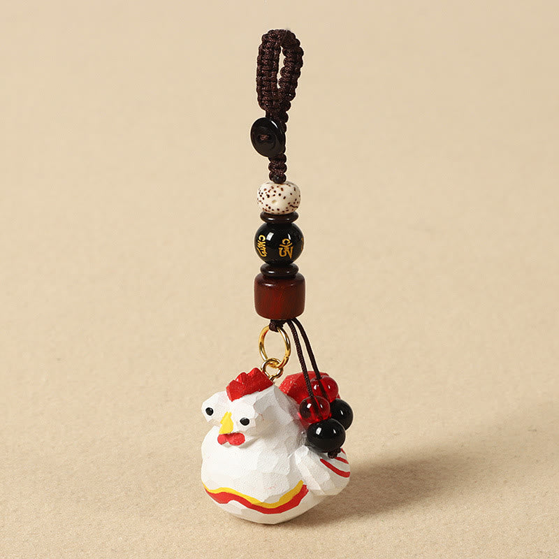 Buddha Stones Chiński breloczek z grawerunkiem z drewna lipowego i kwiatem śliwy, spokojem i bezpieczeństwem , Om Mani Padme Hum - Kogut 4 cm (kolor, kształt i rozmiar mogą się różnić) - Om Mani Padme Hum - image 32