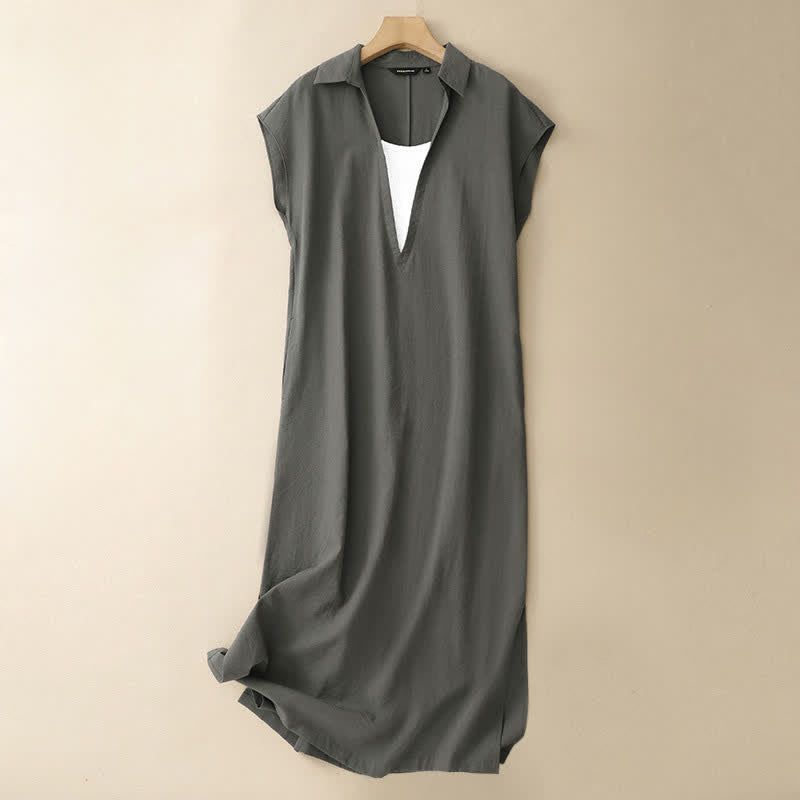 Buddha Stones Letnia minimalistyczna sukienka damska bez rękawów z rozcięciem z boku i kieszenią - DarkOliveGreen - US14, UK/AU18, EU46 (2XL) - image 15