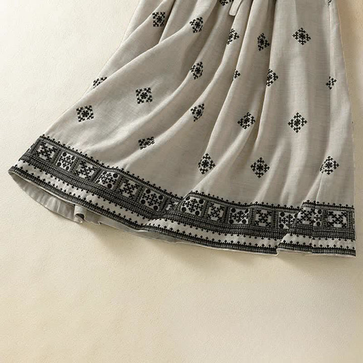 Buddha Stones Letnia sukienka damska w stylu boho ze ściągaczem i geometrycznym nadrukiem bez rękawów i kieszeniami - image 10
