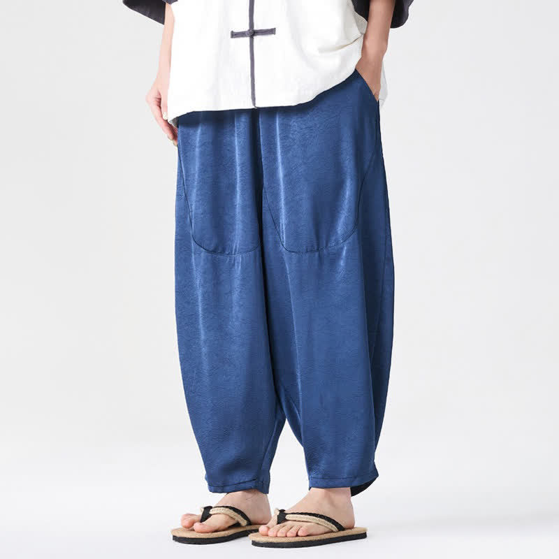 Buddha Stones Letnie, swobodne, męskie spodnie haremowe z kieszeniami i naszywkami - Stalowoniebieski - US/UK/AU46， EU56 (5XL) - image 0
