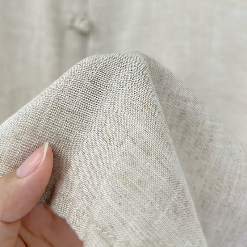 Buddha Stones Letnia minimalistyczna koszula męska z krótkim rękawem i stójką, zapinana na guziki typu żaba - image 6