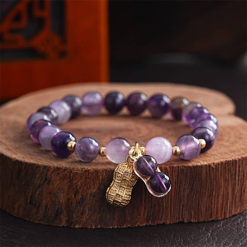 Buddha Stones Naturalna bransoletka z orzeszków ziemnych z ametystem, która działa leczniczo i przynosi dobre rzeczy - Ametyst (obwód nadgarstka 15-16 cm) - image 0