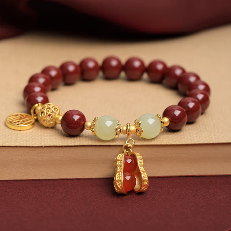 Buddha Stones Naturalna bransoletka z orzeszkami ziemnymi w kształcie cynobru Fu, z napisem „Dobre rzeczy się zdarzają” - image 2