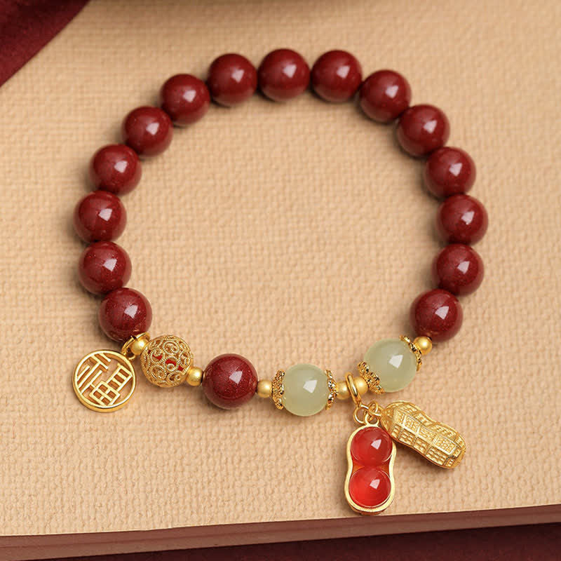 Buddha Stones Naturalna bransoletka z orzeszkami ziemnymi w kształcie cynobru Fu, z napisem „Dobre rzeczy się zdarzają” - image 1