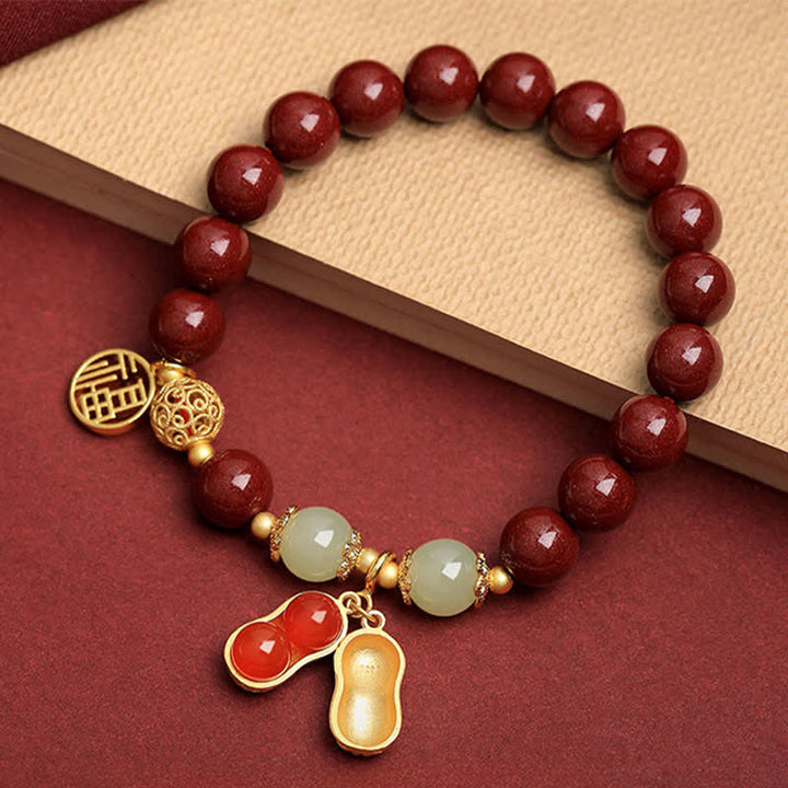 Buddha Stones Naturalna bransoletka z orzeszkami ziemnymi w kształcie cynobru Fu, z napisem „Dobre rzeczy się zdarzają” - Cynober (obwód nadgarstka 15-16 cm) - image 0