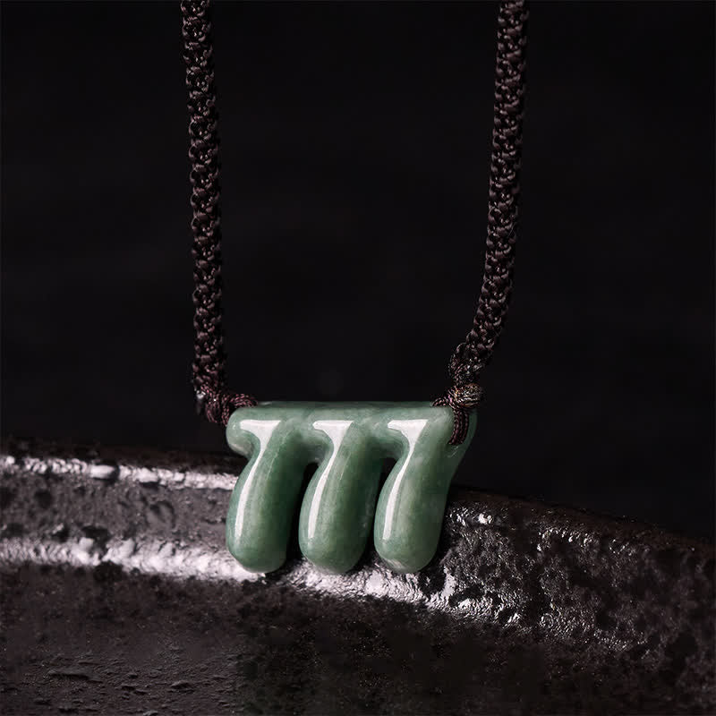 Buddha Stones Naszyjnik z naturalnym zielonym jadeitem z numerem anioła 777, symbolizujący dobrobyt - Numer anioła 777 – naturalny jadeit (kolor może się różnić) - image 0