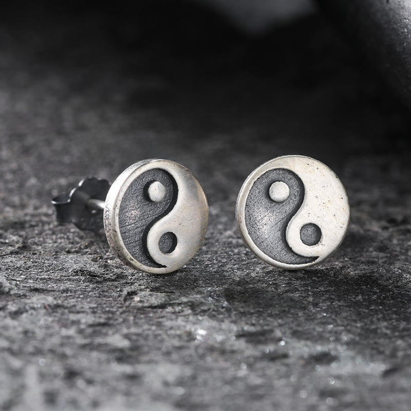 Buddha Stones Srebrny kolczyk Yin Yang Balance One ze srebra próby 925 - TYLKO JEDEN KOLCZYK (sztyfty ze srebra próby 925) - image 0