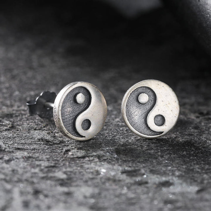 Buddha Stones Srebrny kolczyk Yin Yang Balance One ze srebra próby 925 - TYLKO JEDEN KOLCZYK (sztyfty ze srebra próby 925) - image 0