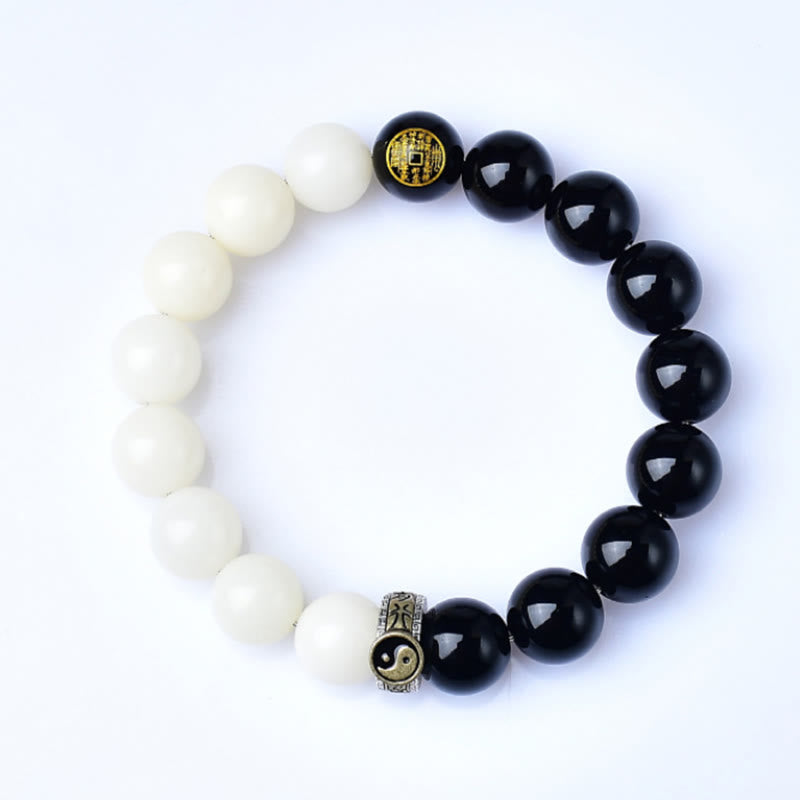 Buddha Stones Bransoletka z czarnego obsydianu z nasionami bodhi yin yang, mantrą dziewięciu znaków, duchami gór, siłą wydawania pieniędzy - image 5