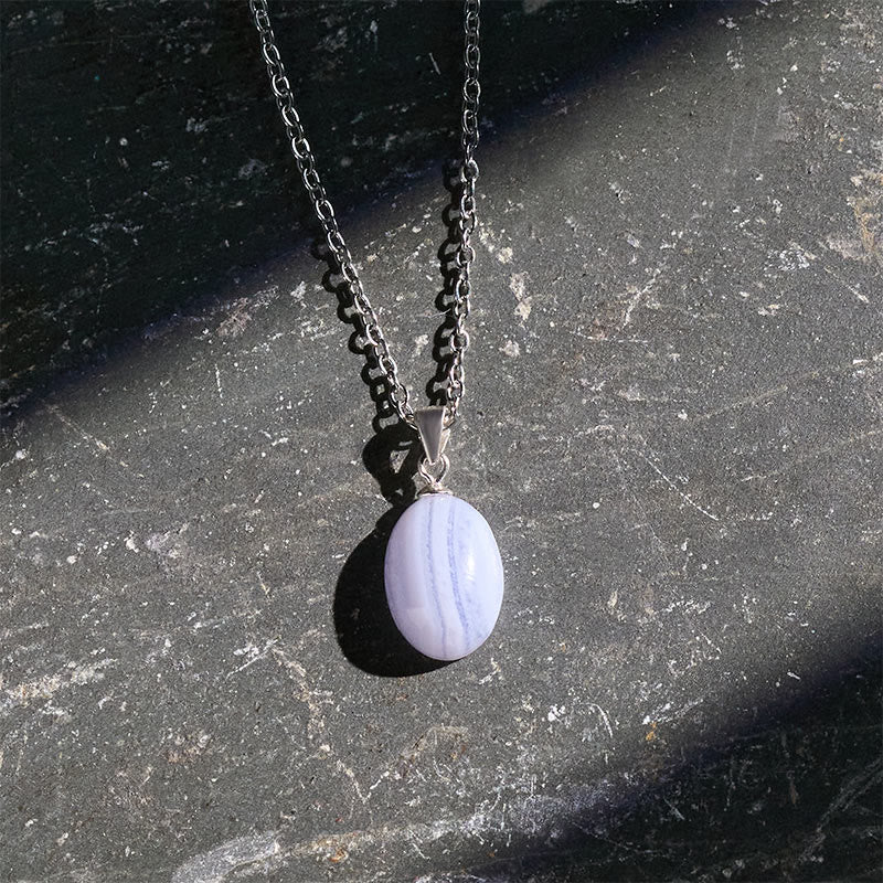 Buddha Stones Naszyjnik z naturalnym niebieskim agatem koronkowym i łańcuszkiem - image 3
