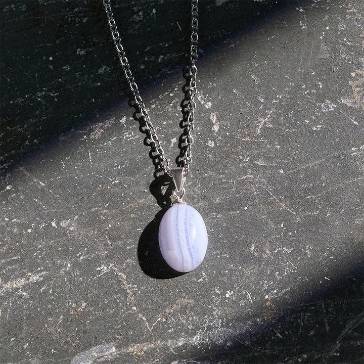 Buddha Stones Naszyjnik z naturalnym niebieskim agatem koronkowym i łańcuszkiem - image 3