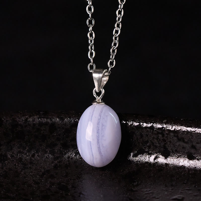 Buddha Stones Naszyjnik z naturalnym niebieskim agatem koronkowym i łańcuszkiem - image 1