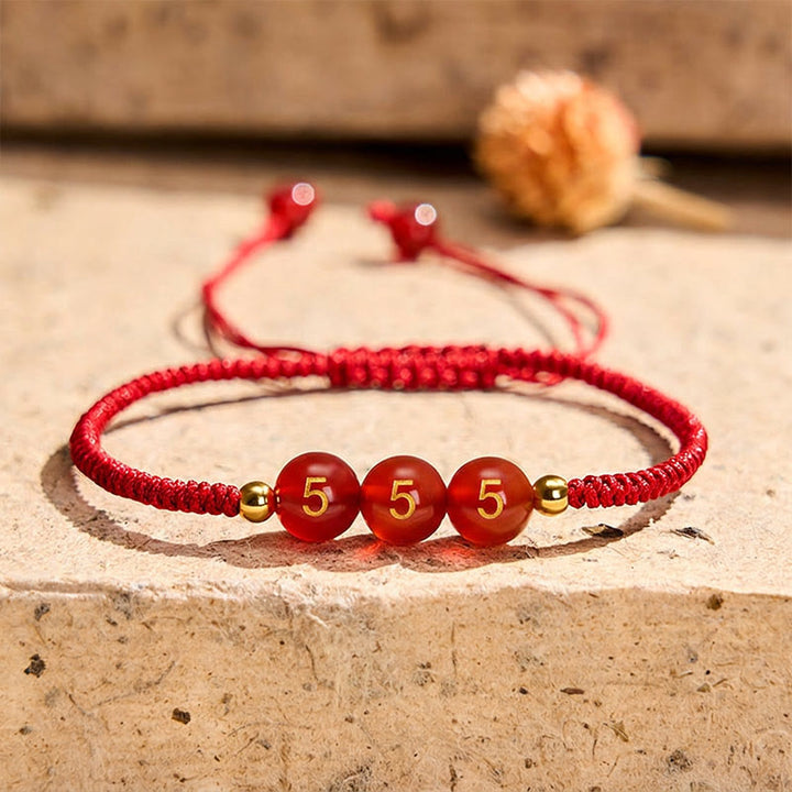 Buddha Stones Bransoletka z regulowanym splotem i koralikami z czerwonego agatu, z numerem anioła i czerwonym sznurkiem - Numer anioła 555 - Czerwony sznurek (obwód nadgarstka 15-22 cm) - image 16