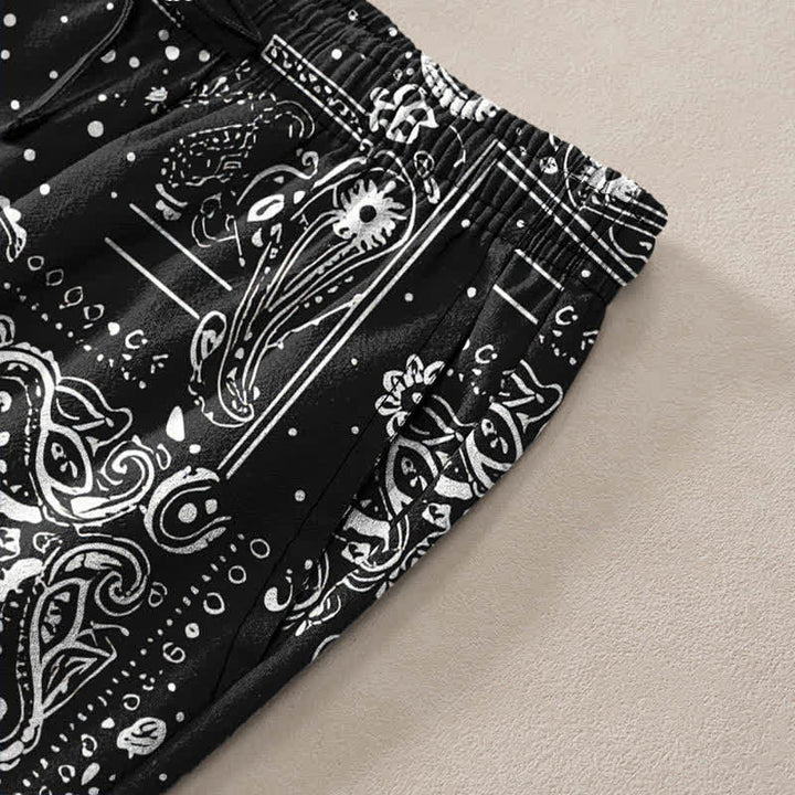 Buddha Stones Spodnie męskie zwężane z bawełny z motywem paisley i kwiatami nerkowca, z kieszeniami - image 2