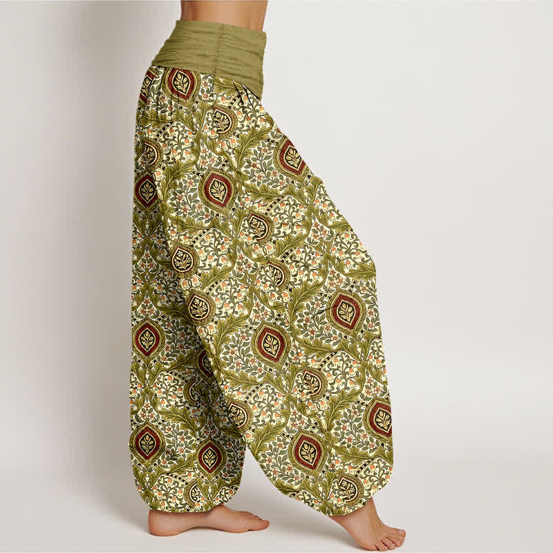 Buddha Stones Spodnie damskie typu harem z czystej bawełny z wzorem paisley w romby i elastyczną talią - image 1