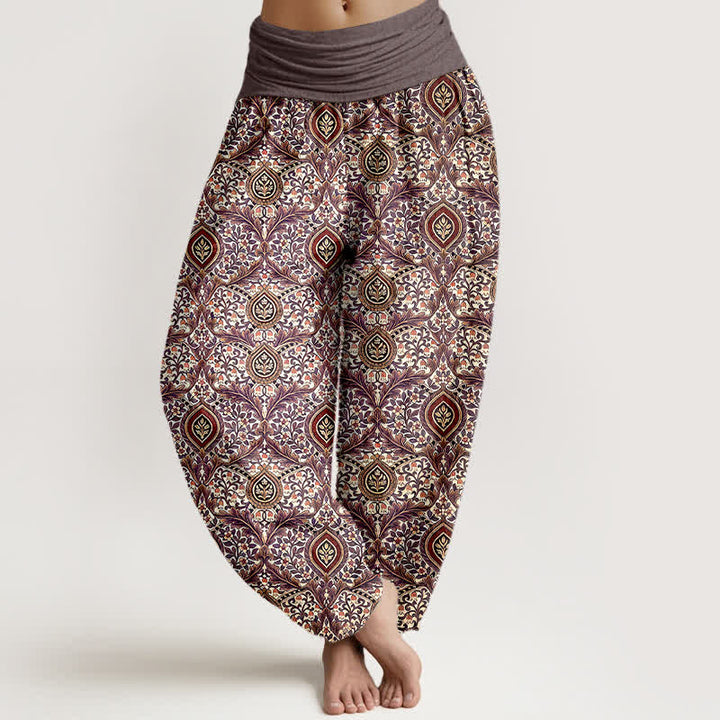 Buddha Stones Spodnie damskie typu harem z czystej bawełny z wzorem paisley w romby i elastyczną talią - Brązowy - US16, UK/AU20, EU48 (3XL) - image 3