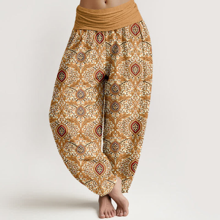 Buddha Stones Spodnie damskie typu harem z czystej bawełny z wzorem paisley w romby i elastyczną talią - Nawłoć - US16, UK/AU20, EU48 (3XL) - image 6